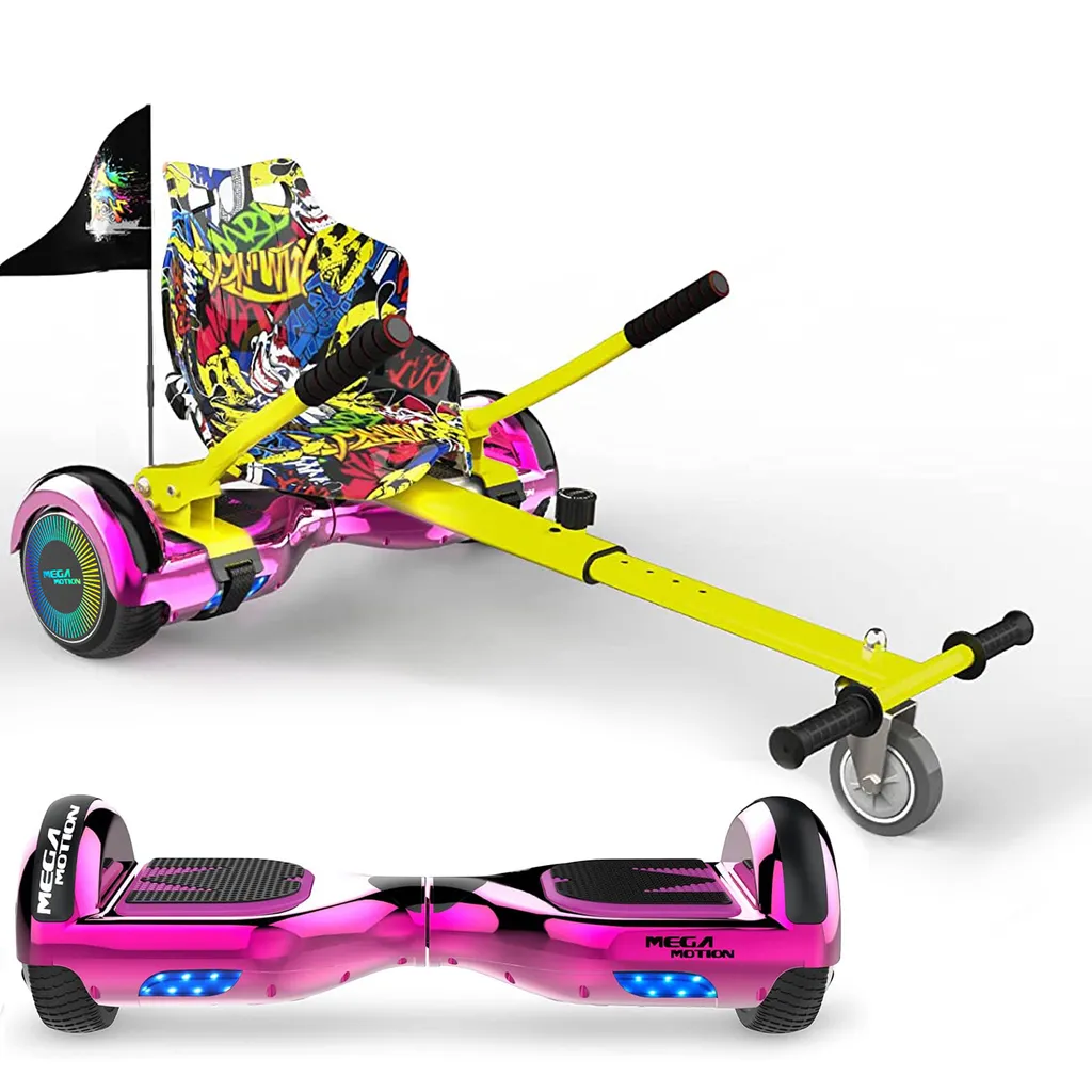 MEGA MOTION Hoverboards mit Hoverkart für Kinder, 6.5 Zoll Hoverboards mit Bluetooth Lautsprecher, mit LED-Leuchten, Geschenk für Kinder und Jugendliche